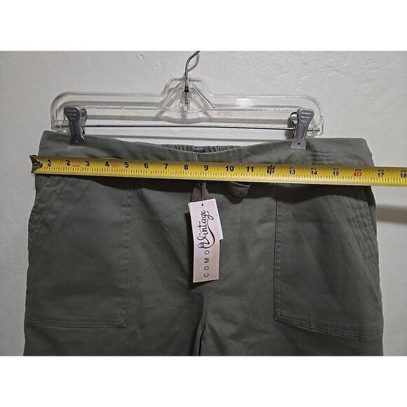 Como Vintage Women’s M Double Pocket Tie Front Cotton Shorts Cuffed Green - Picture 12 of 13
